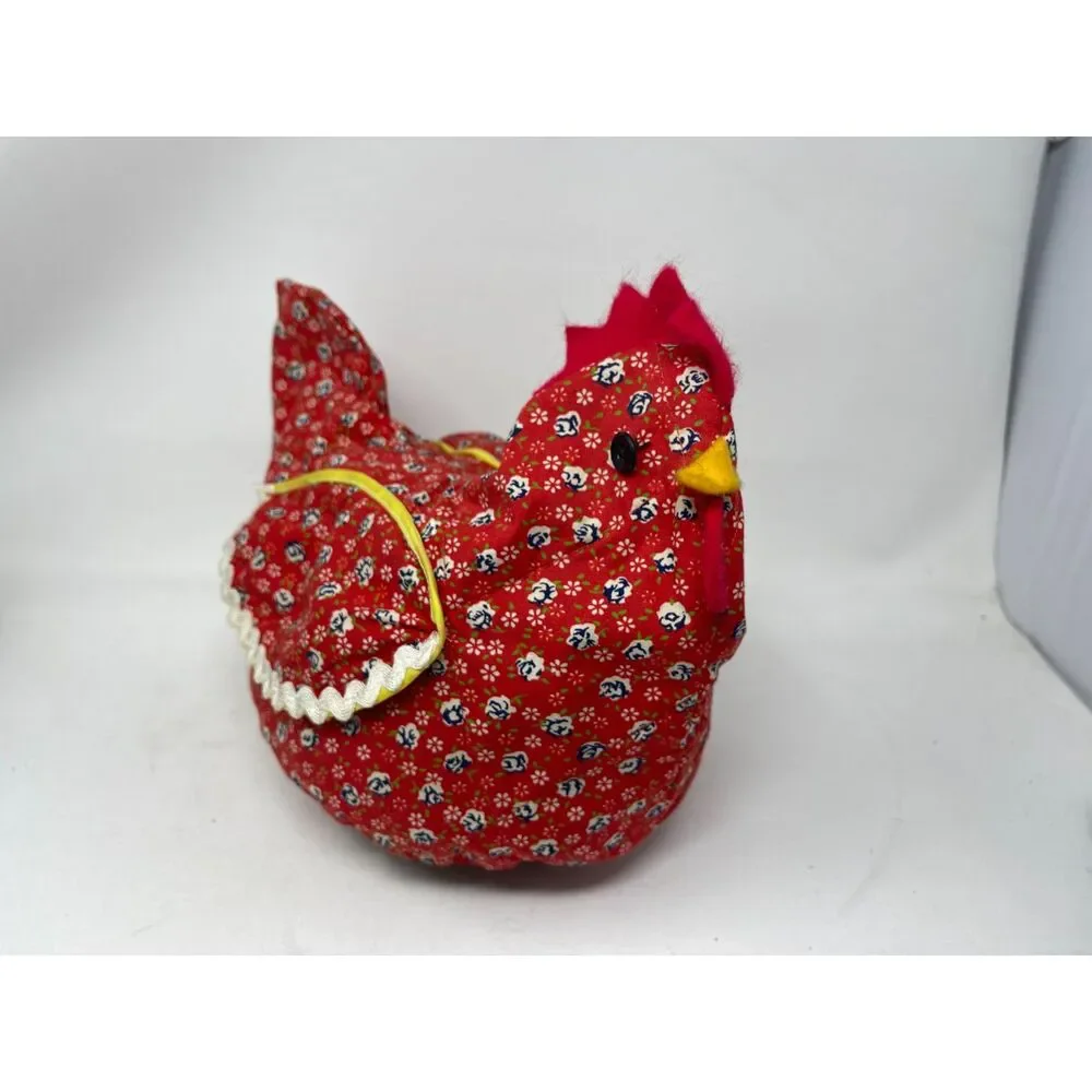 Handmade Vintage Chicken w/ Basket Cover Warmer Bread Bun Cover 2 Flaps Red